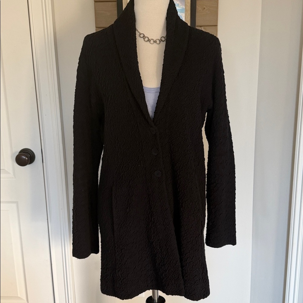 Eileen Fisher Black Textured Women’s Knit Coat, Medium - So Flattering!